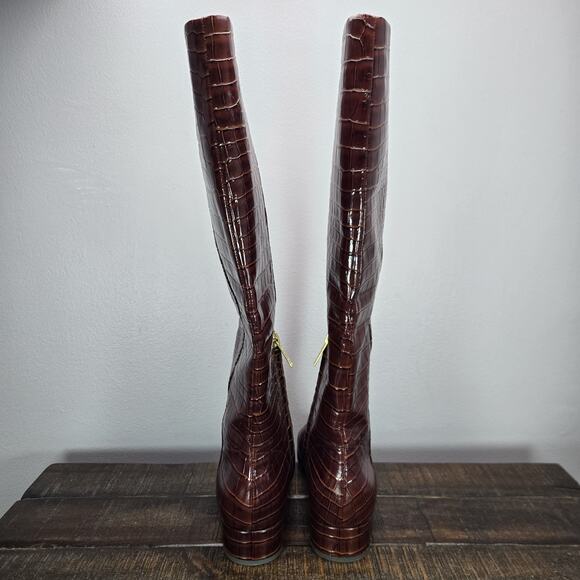 Veronica Beard Cecile Croc-Embossed Womens Size 7 M Tall Boots Sepia Brown - Picture 4 of 12